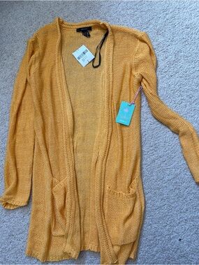 Forever 21 Mustard Open-Front Knit Cardigan